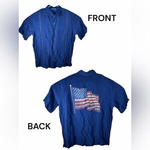 Tori Richard Blue Mens Button Down Shirt with Flag Design